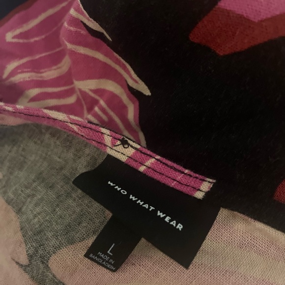 Who What Wear Pink Tropical Linen Puff Sleeve Dress Large - Picture 6 of 6